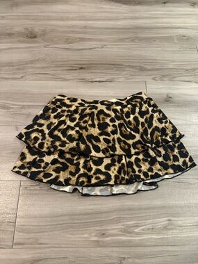Leopard Print Tiered Mini Skirt with built-in shorts - Black & Tan